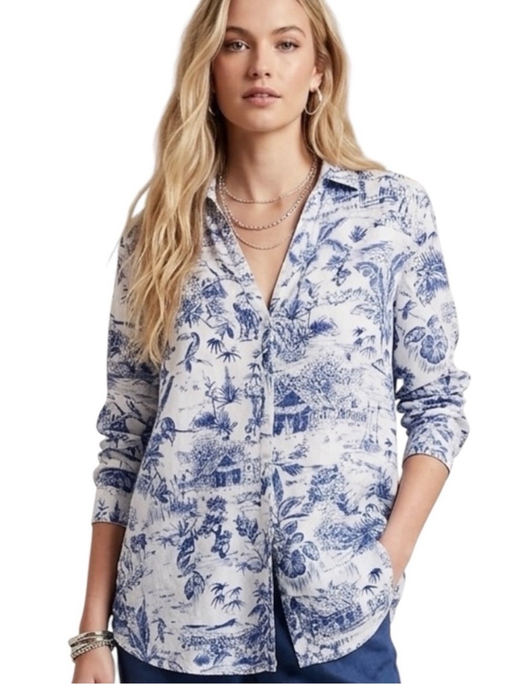 Joie Blue & White Printed Button-Down Shirt